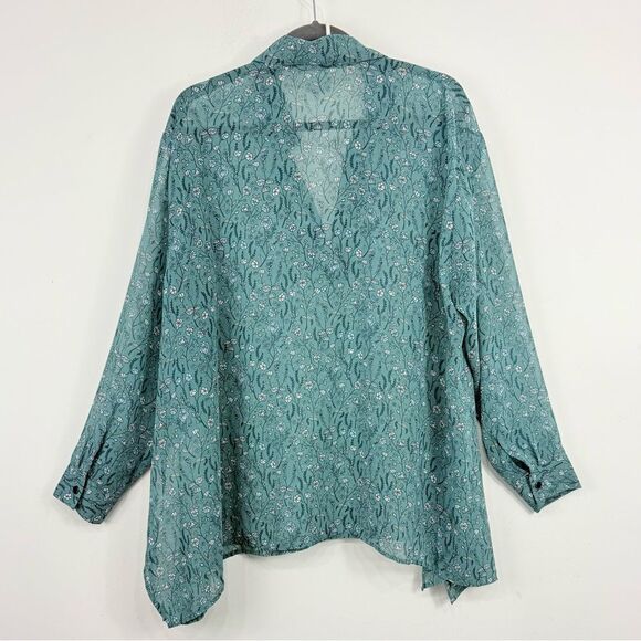 Cabi 3761 Chase Field of Flowers Teal Flowy Long Sleeve V Neck Pullover Blouse - Picture 10 of 16